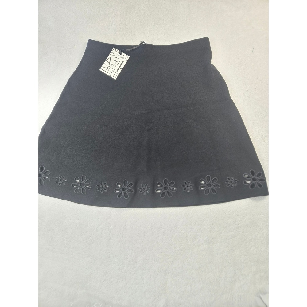 41 Hawthorn Black Knit Floral Eyelet Hem Mini Skirt A-Line New Preppy